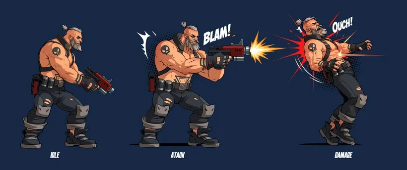 Idle, attack and hit poses