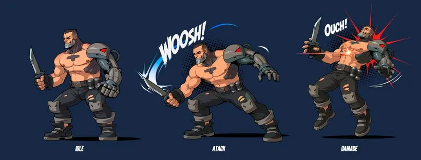 Enemy poses: idle, attack, damage