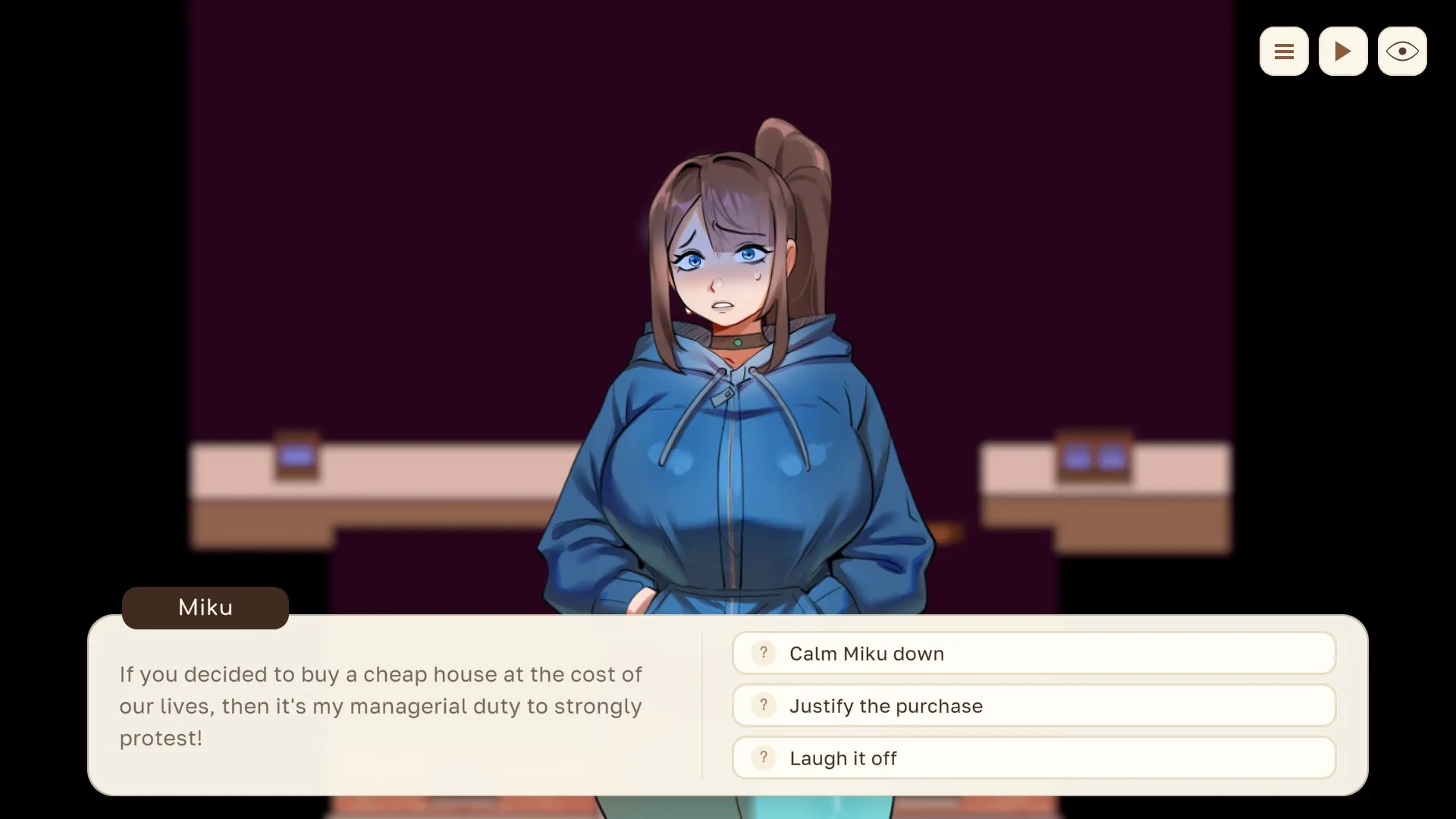 A dialogue choice with Miku