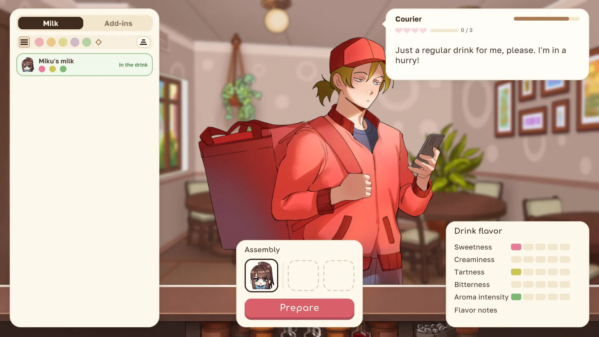 Preparing a drink for a courier
