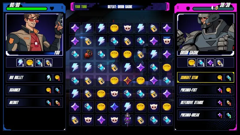 A tactical board battle against Orion Cartel muscle